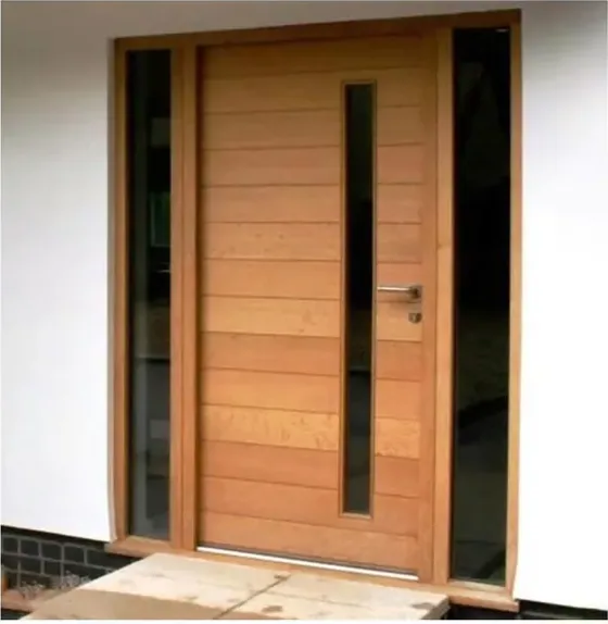 Honey oak exterior door, timber entry leaf, glazing and sidelights to order (EX-001)