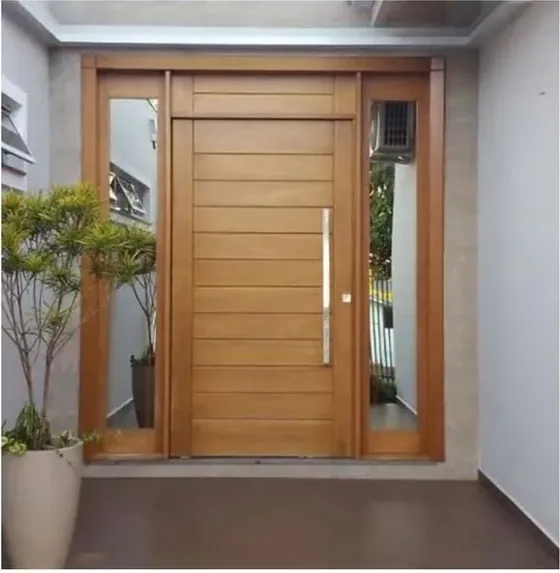 Honey oak exterior door, timber entry leaf, glazing and sidelights to order (EX-002)