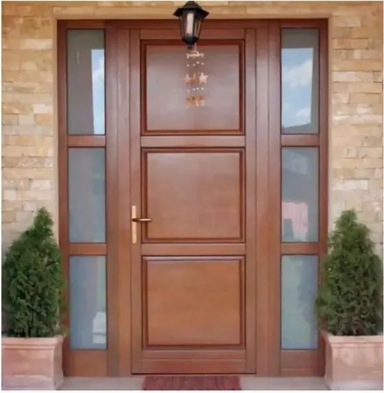 Honey oak exterior door, timber entry leaf, glazing and sidelights to order (EX-003)