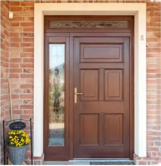 Honey oak exterior door, timber entry leaf, glazing and sidelights to order (EX-004)