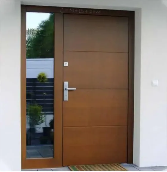 Walnut exterior door, timber entry leaf, glazing and sidelights to order (EX-010)