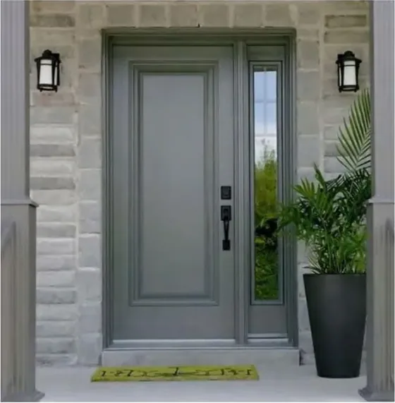 Charcoal exterior door, timber entry leaf, glazing and sidelights to order (EX-016)