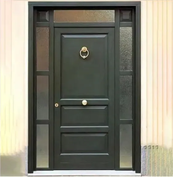 Charcoal exterior door, timber entry leaf, glazing and sidelights to order (EX-019)