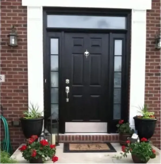 Dark timber exterior door, timber entry leaf, glazing and sidelights to order (EX-020)