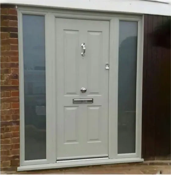 Grey exterior door, timber entry leaf, glazing and sidelights to order (EX-021)