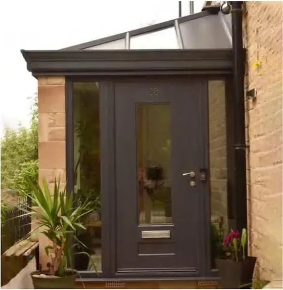 Dark timber exterior door, timber entry leaf, glazing and sidelights to order (EX-022)