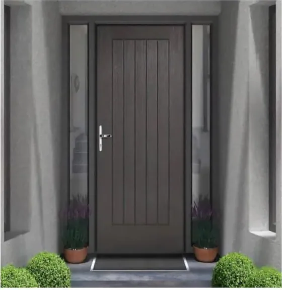 Charcoal exterior door, timber entry leaf, glazing and sidelights to order (EX-025)