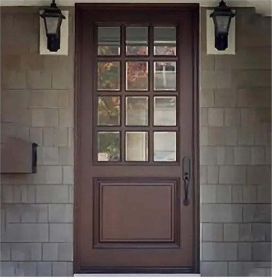 Walnut exterior door, timber entry leaf, glazing and sidelights to order (EX-027)
