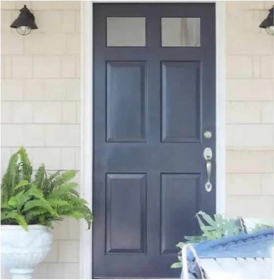 Grey exterior door, timber entry leaf, glazing and sidelights to order (EX-031)