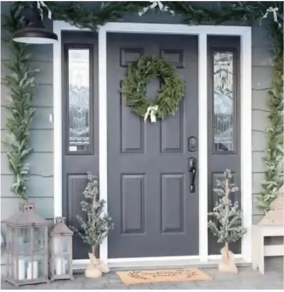 Grey exterior door, timber entry leaf, glazing and sidelights to order (EX-033)