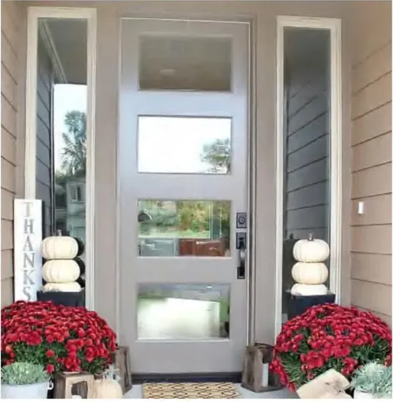 Grey exterior door, timber entry leaf, glazing and sidelights to order (EX-035)