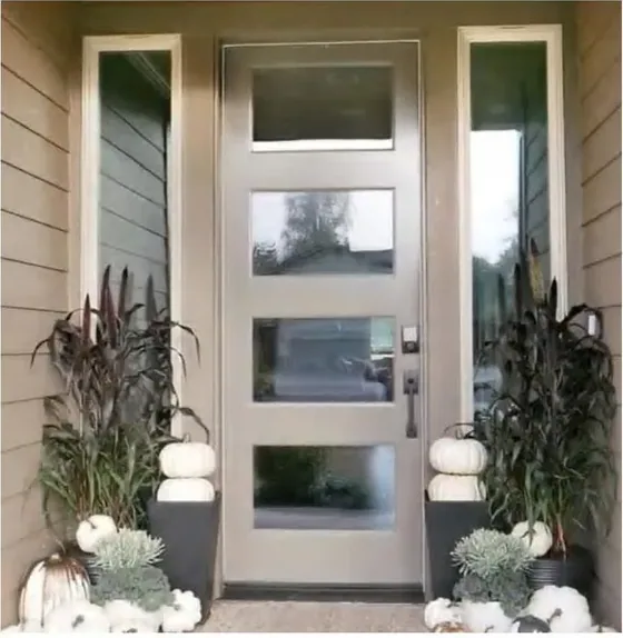 Grey exterior door, timber entry leaf, glazing and sidelights to order (EX-036)