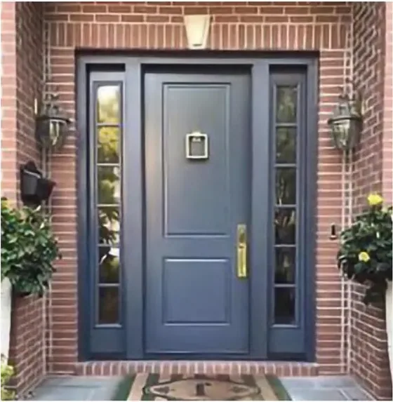 Grey exterior door, timber entry leaf, glazing and sidelights to order (EX-037)