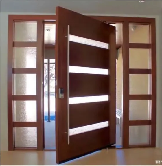 Walnut exterior door, timber entry leaf, glazing and sidelights to order (EX-040)