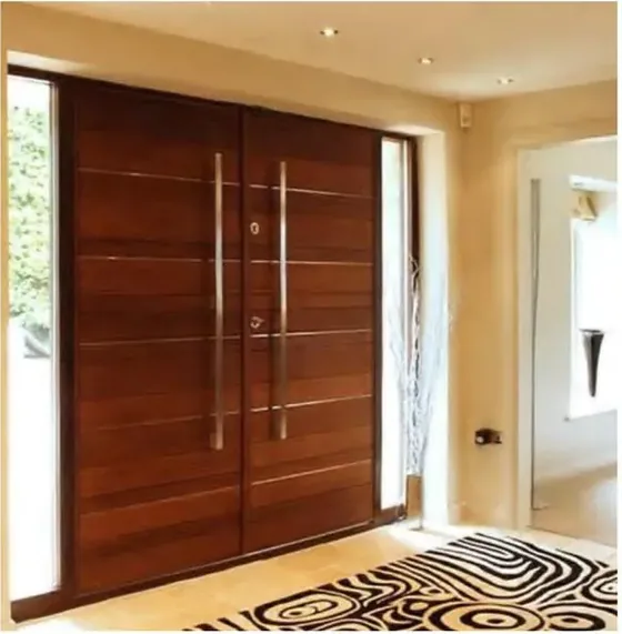 Walnut exterior door, timber entry leaf, glazing and sidelights to order (EX-042)
