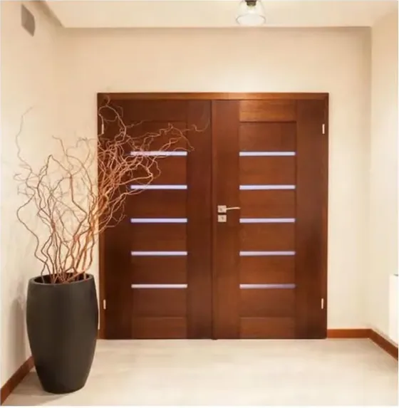 Walnut exterior door, timber entry leaf, glazing and sidelights to order (EX-043)