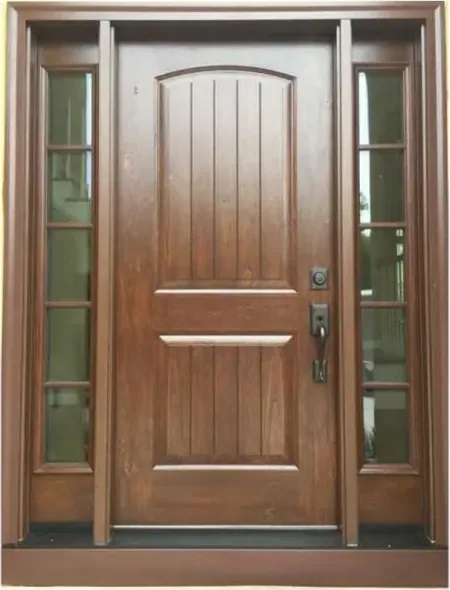 Honey oak exterior door, timber entry leaf, glazing and sidelights to order (EX-046)