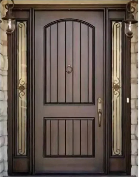 Walnut exterior door, timber entry leaf, glazing and sidelights to order (EX-047)