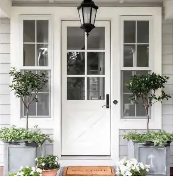 Grey exterior door, timber entry leaf, glazing and sidelights to order (EX-049)