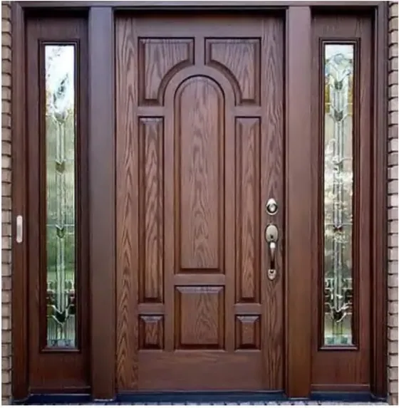 Walnut exterior door, timber entry leaf, glazing and sidelights to order (EX-052)