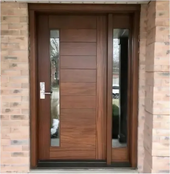 Honey oak exterior door, timber entry leaf, glazing and sidelights to order (EX-063)