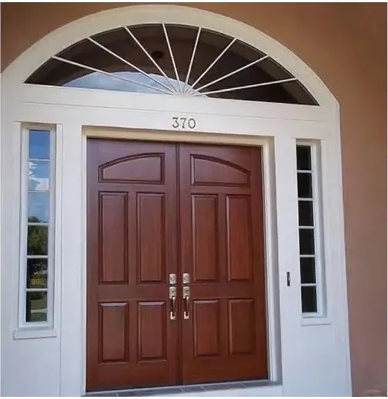 Walnut exterior door, timber entry leaf, glazing and sidelights to order (EX-066)