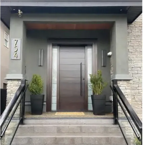Grey exterior door, timber entry leaf, glazing and sidelights to order (EX-069)