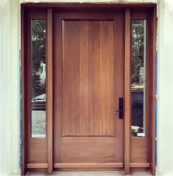 Honey oak exterior door, timber entry leaf, glazing and sidelights to order (EX-073)