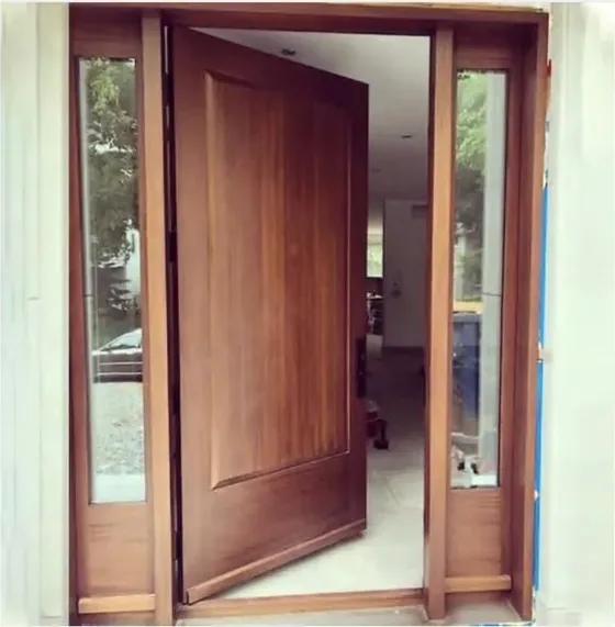 Walnut exterior door, timber entry leaf, glazing and sidelights to order (EX-074)