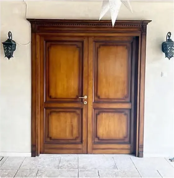 Honey oak exterior door, timber entry leaf, glazing and sidelights to order (EX-077)