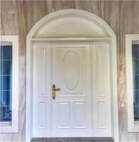 Light oak exterior door, timber entry leaf, glazing and sidelights to order (EX-078)