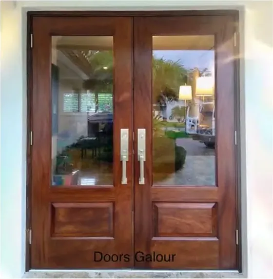 Walnut exterior door, timber entry leaf, glazing and sidelights to order (EX-079)