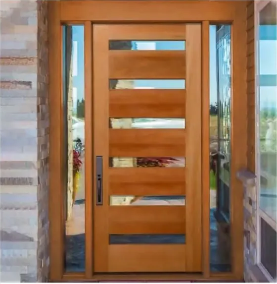Honey oak exterior door, timber entry leaf, glazing and sidelights to order (EX-082)