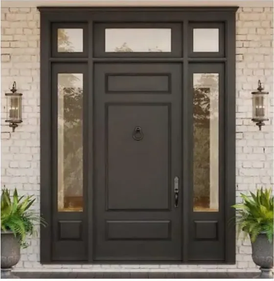 Charcoal exterior door, timber entry leaf, glazing and sidelights to order (EX-089)