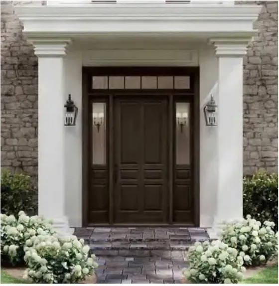 Dark timber exterior door, timber entry leaf, glazing and sidelights to order (EX-090)