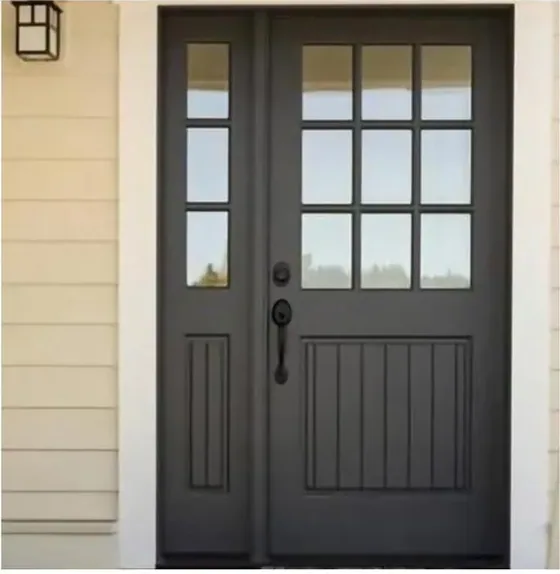 Walnut exterior door, timber entry leaf, glazing and sidelights to order (EX-091)