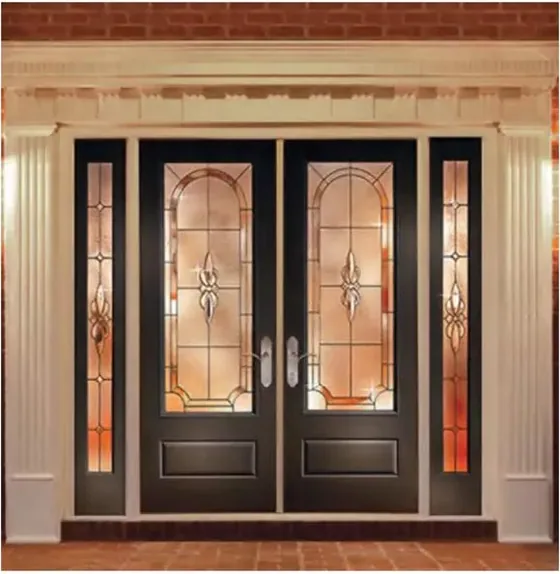 Honey oak exterior door, timber entry leaf, glazing and sidelights to order (EX-097)