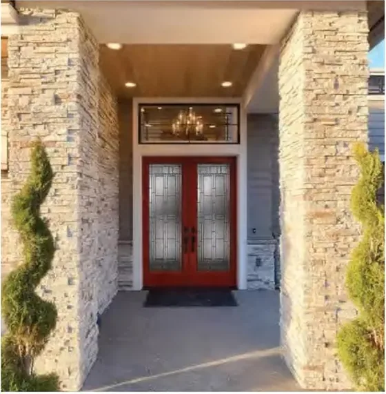 Walnut exterior door, timber entry leaf, glazing and sidelights to order (EX-099)