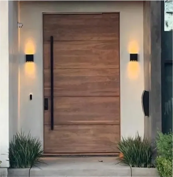 Walnut exterior door, timber entry leaf, glazing and sidelights to order (EX-102)