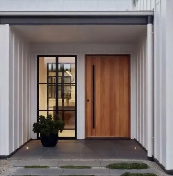 Walnut exterior door, timber entry leaf, glazing and sidelights to order (EX-103)