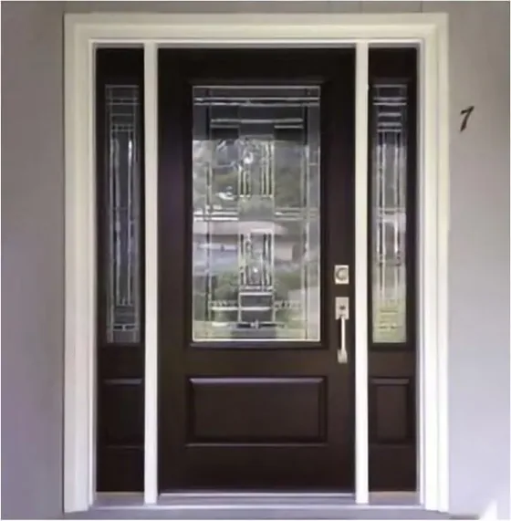 Walnut exterior door, timber entry leaf, glazing and sidelights to order (EX-110)