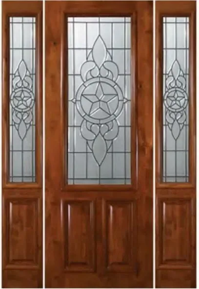 Honey oak exterior door, timber entry leaf, glazing and sidelights to order (EX-112)