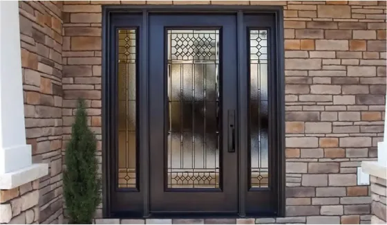 Charcoal exterior door, timber entry leaf, glazing and sidelights to order (EX-114)