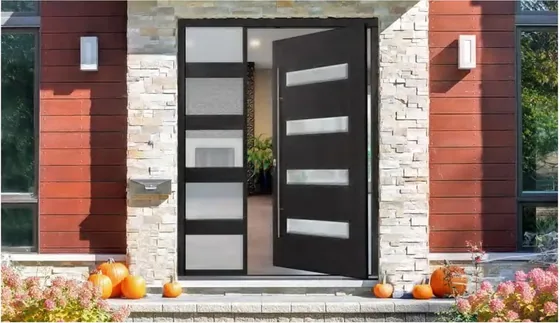 Charcoal exterior door, timber entry leaf, glazing and sidelights to order (EX-115)