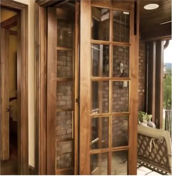 Walnut folding door, folding glazed system, timber or aluminium frame (FD-019)