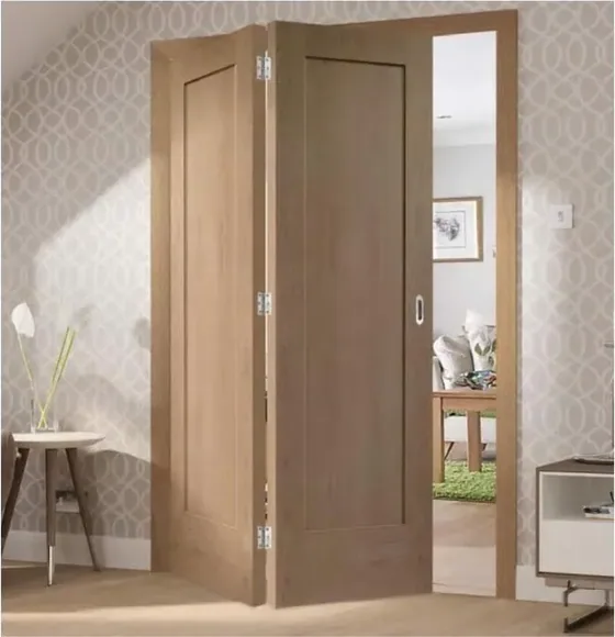 Honey oak folding door, folding glazed system, timber or aluminium frame (FD-029)