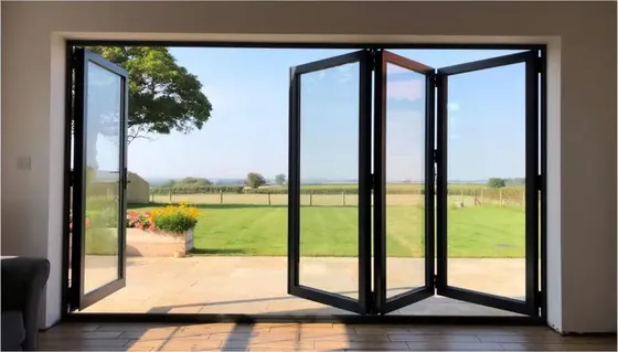 Grey folding door, folding glazed system, timber or aluminium frame (FD-031)