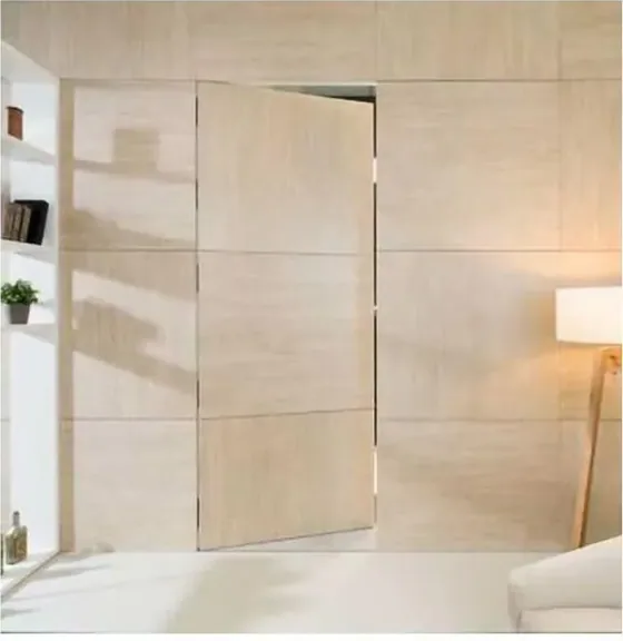 Light oak hidden door, flush-to-wall leaf with concealed frame (HD-003)