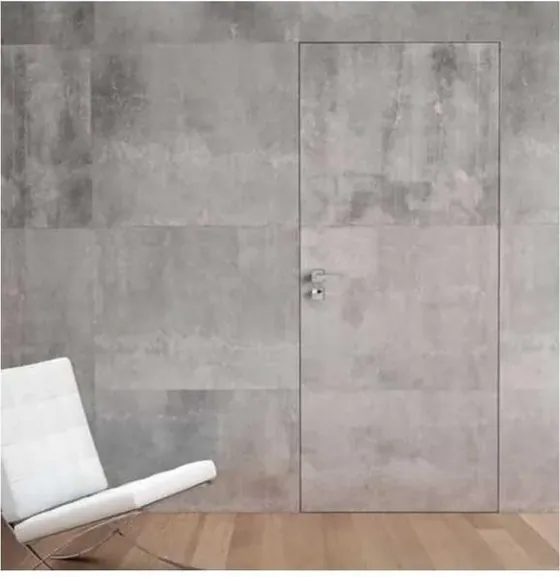 Light oak hidden door, flush-to-wall leaf with concealed frame (HD-004)