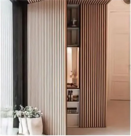 Light oak hidden door, flush-to-wall leaf with concealed frame (HD-005)